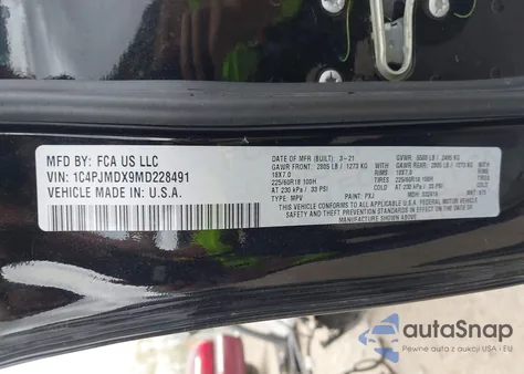 2021 Jeep Cherokee Limited 4X4 from USA, damaged, VIN 1C4PJMDX9MD228491